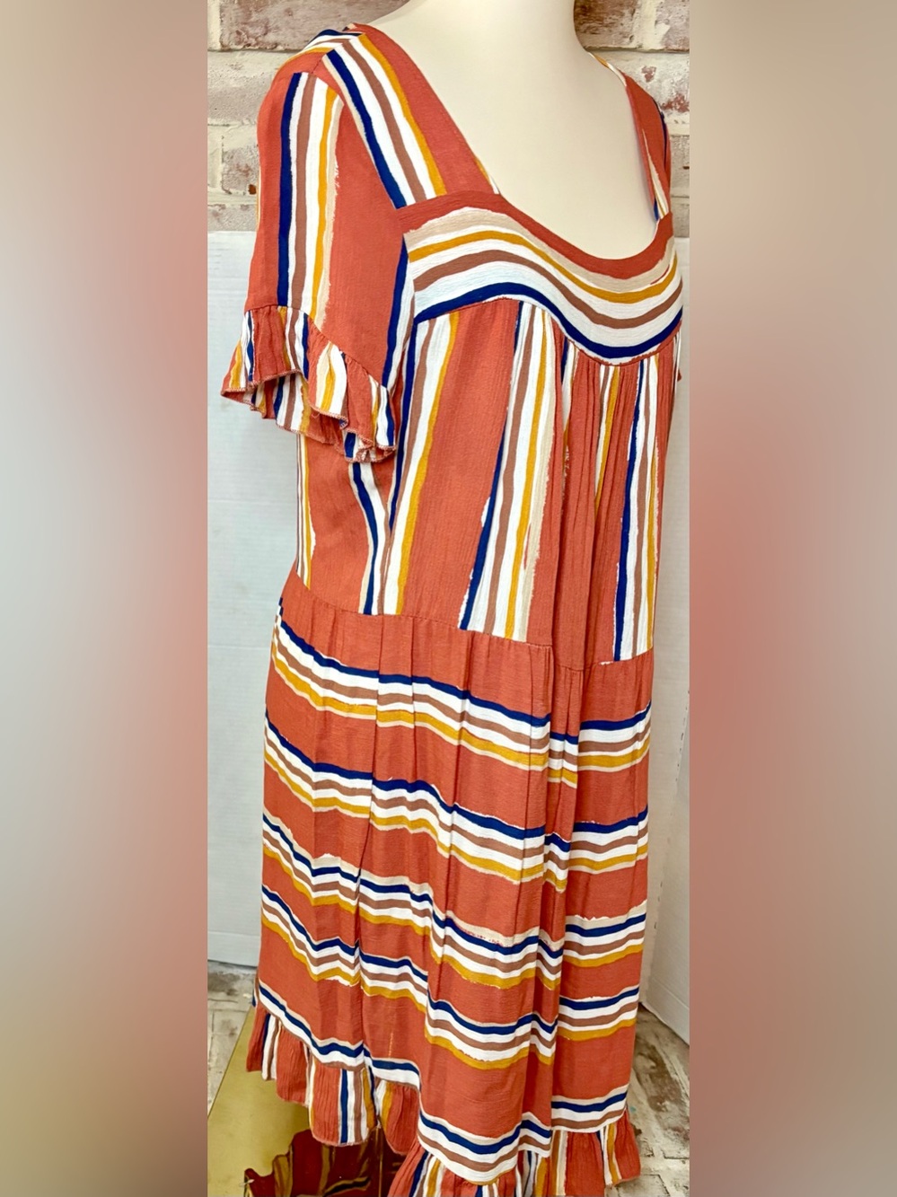 Hailey & Co Rust Stripe Tiered Ruffle Sleeve Midi Dress Women’s Medium NWT - Picture 5 of 13